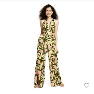 Agua Bendita x Target Peony botanical jumpsuit yellow dark olive MED New w/tag!!